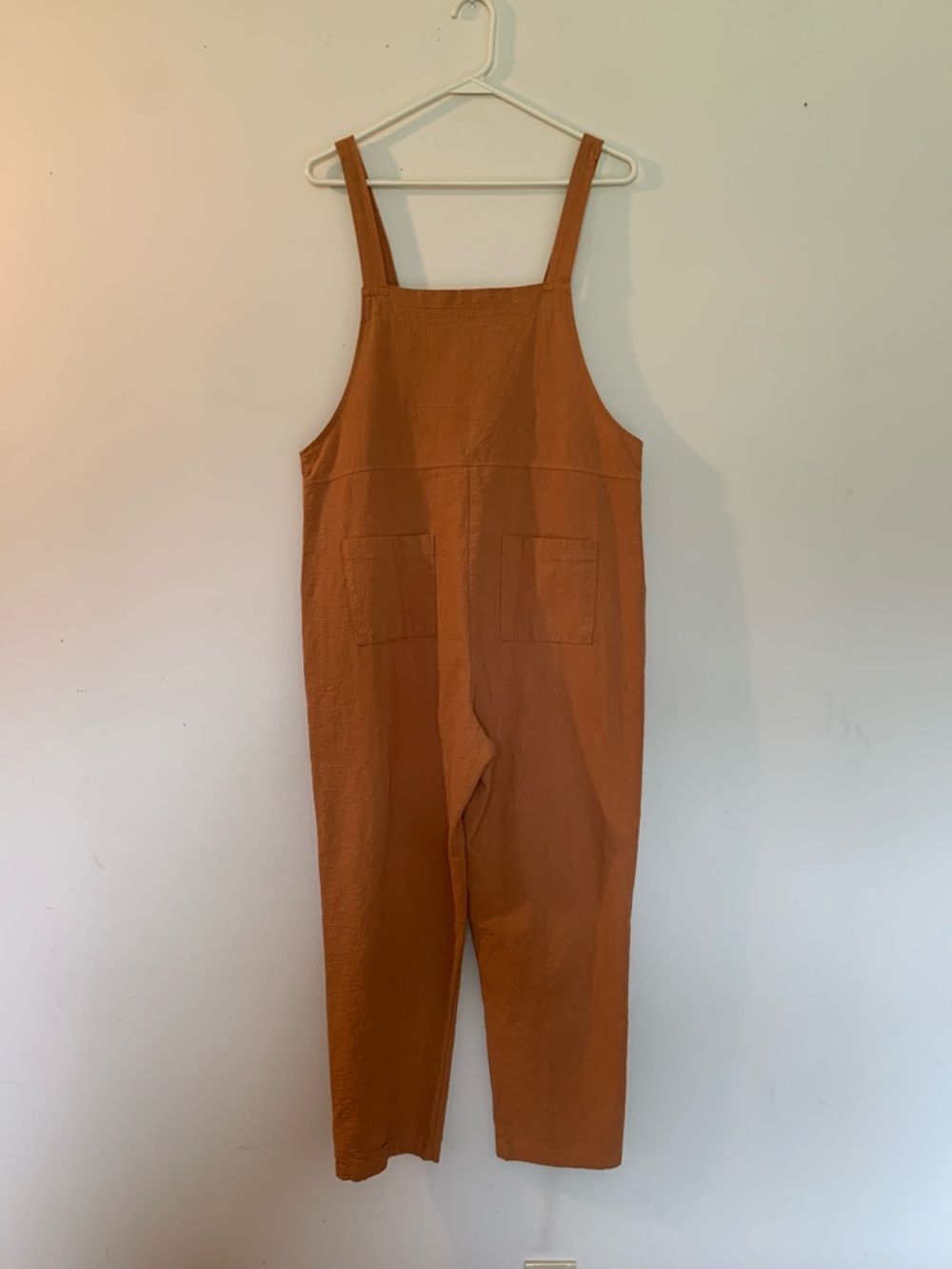 Women’s Orange Jumpsuit Overalls Size Small EUC Cotton Linen Blend Adjustable - Picture 2 of 10